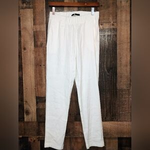 Jarbo Women's White High Waist Linen Blend Ankle Pants Size 34